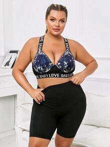 Plus Letter Tape Sports Bra - Blue - View 4