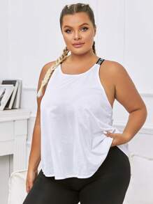 Plus Letter Graphic Sports Tank Top - White - View 1