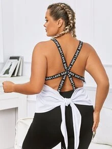 Plus Letter Graphic Sports Tank Top - White - View 2