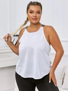 Plus Letter Graphic Sports Tank Top - White - View 5