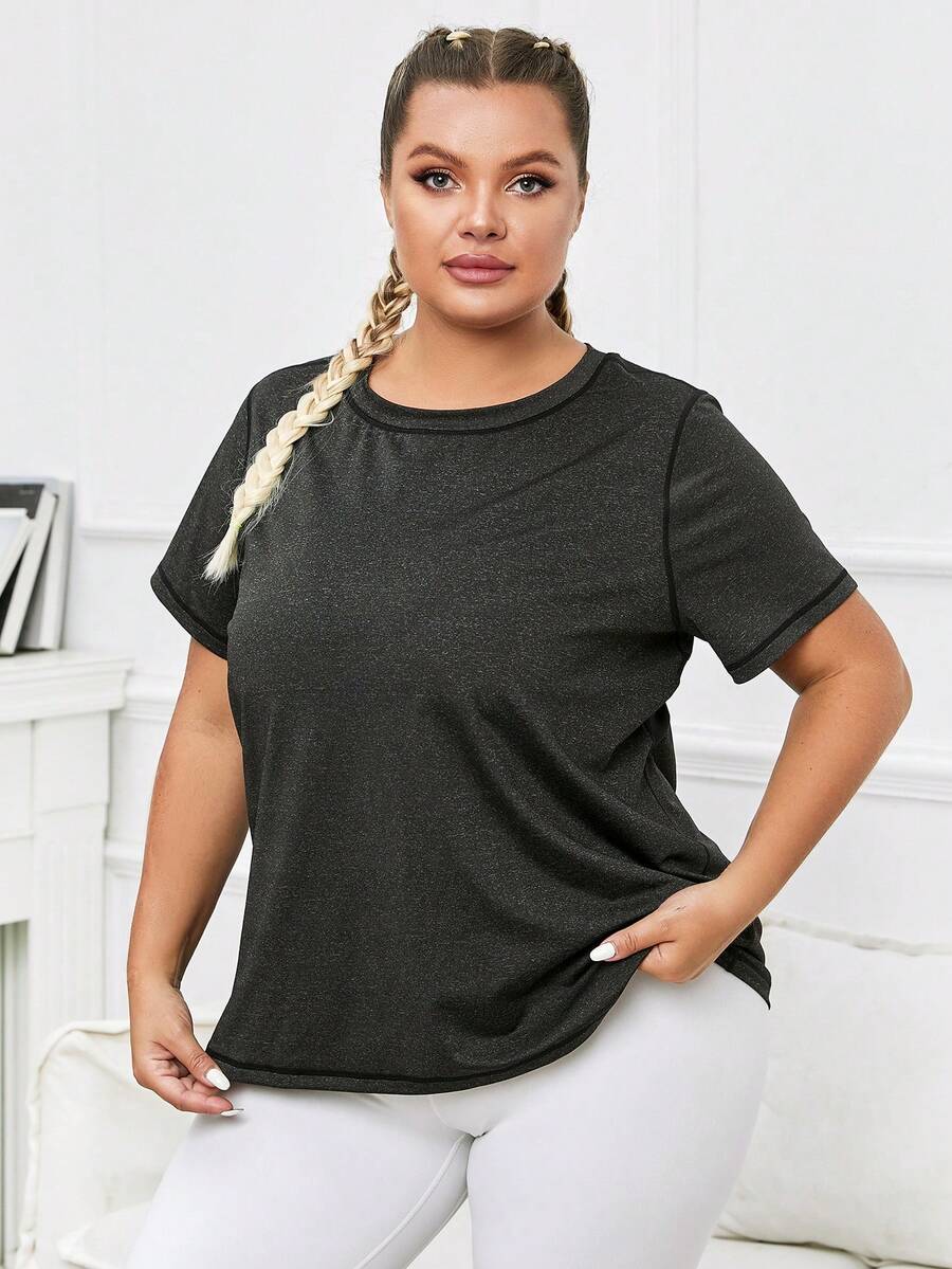 Plus Solid Sports Tee - Black - View 1