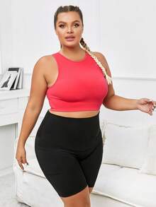 Plus Solid Sports Tank Top - Red - View 3