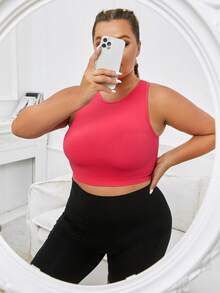 Plus Solid Sports Tank Top - Red - View 4