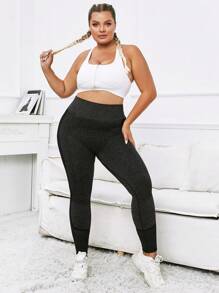 Yoga Basic 大碼寬腰帶頂針運動打底褲