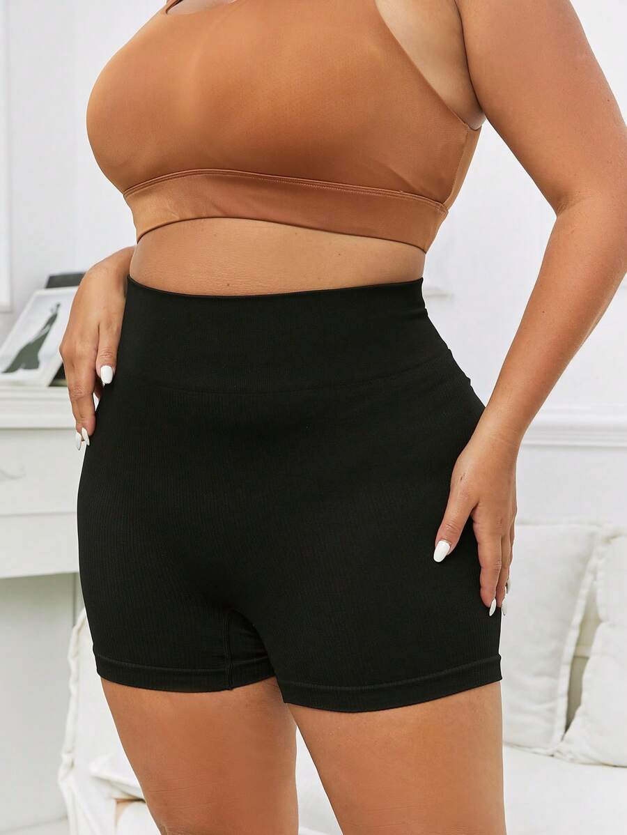 Easithlete Cộng với kích thước quần short thể thao eo rộng rắn Quần short biker màu đen - màu đen - Xem 1