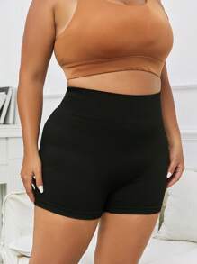 Easithlete Cộng với kích thước quần short thể thao eo rộng rắn Quần short biker màu đen - màu đen - Xem 4