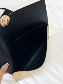 Crocodile Embossed Envelope Bag Flap Metallic PU Funky - Gold - View 4