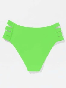 SHEIN Swim Summer Beach Neon Cut Out Side Bikini Brief Bathing Suit - Green - View 2