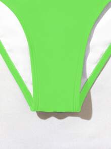SHEIN Swim Summer Beach Neon Cut Out Side Bikini Brief Bathing Suit - Green - View 4