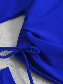 Rashguard da spiaggia estivo con laccetto laterale e taglio alto - Blu reale - Visualizzare 7
