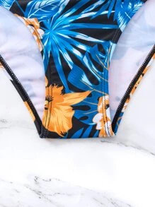 SHEIN Swim 熱帶圖案聚攏比基尼泳裝 - 彩色 - 查看 4