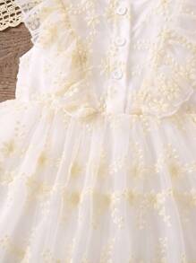 SHEIN 年輕女孩杏色純色優雅派對裙,夏季款 - 杏色 - 查看 4