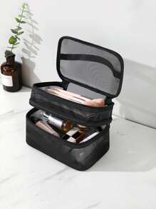 Túi vệ sinh màu đen Tay cầm hai lớp thông thường Túi trang điểm bằng polyester Túi đựng đồ trang điểm Hộp đựng đồ trang điểm Túi đựng đồ trang điểm Hộp đựng đồ trang điểm Túi đựng mỹ phẩm Túi giặt cho phòng tắm du lịch Ký túc xá đại học cho phụ nữ Mẹ Mẹ Mẹ Quà tặng cho - màu đen - Xem 3