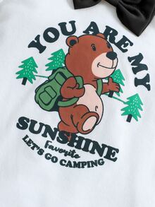 Đứa bé trai Đồ họa chữ cái & Gấu Nơ mặt trước Áo thun & Quần yếm - Đen và trắng - Xem 5