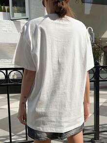 DAZY 兔子和字母圖案落肩T恤 - 白色 - 查看 7