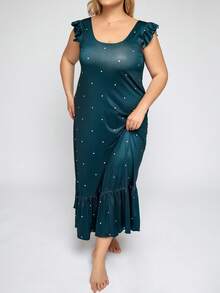 Vestido de dormir de lunares bajo con fruncido - Verde Oscuro - Ver 3