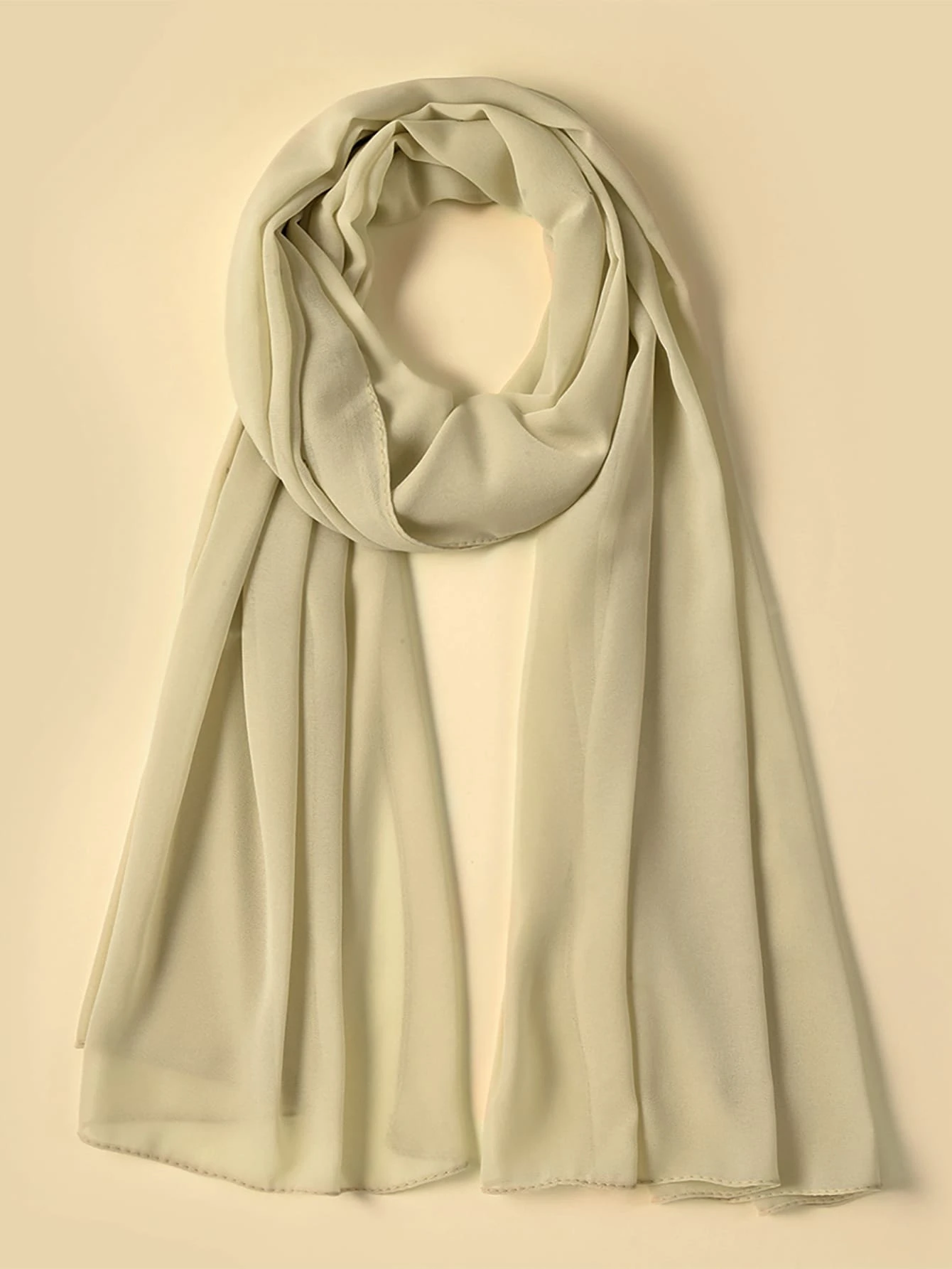 1pc Ladies' Solid Color Chiffon Scarf, Suitable For Daily Wear Abaya Accessories - Beige - View 1