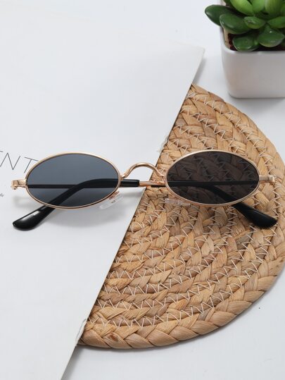 1 件装金属框椭圆形时尚女士眼镜，适合夏季海滩度假、户外、旅行日常佩戴