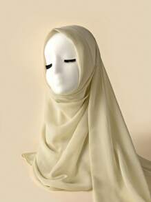 1pc Ladies' Solid Color Chiffon Scarf, Suitable For Daily Wear Abaya Accessories - Beige - View 4