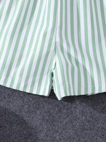 SHEIN Girls Striped Print Shirt & Shorts & Cami Top - Green - View 3