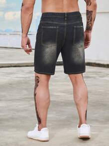 Manfinity Men Plus Ripped Frayed Denim Shorts - Black - View 2