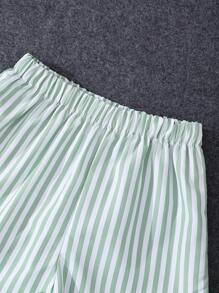 SHEIN Girls Striped Print Shirt & Shorts & Cami Top - Green - View 5