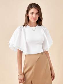 BizChic 素色蝴蝶袖T恤工作服 - 白色 - 查看 1