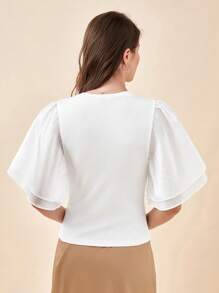 BizChic 素色蝴蝶袖T恤工作服 - 白色 - 查看 2