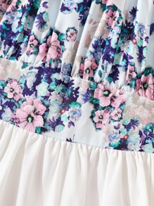 SHEIN 女孩印花泡泡袖前蝴蝶結洋裝 - 彩色 - 查看 5