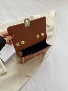 針腳細節翻蓋方包鏈條時尚 - 棕色 - 查看 4