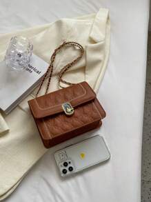 針腳細節翻蓋方包鏈條時尚 - 棕色 - 查看 5