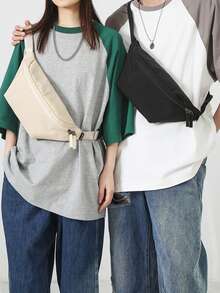 運動拉鍊腰包淺褐色胸包