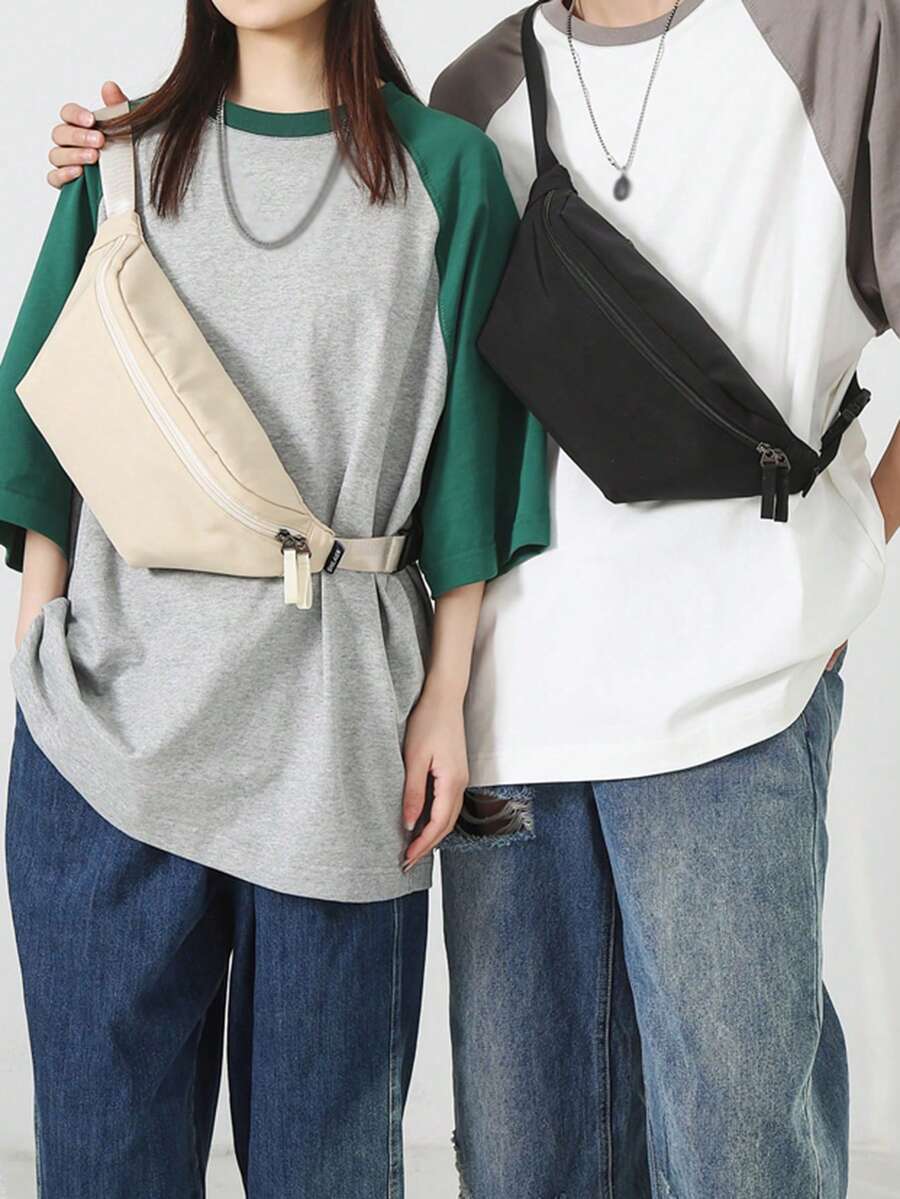 運動拉鍊腰包淺褐色胸包