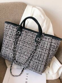 Chuỗi túi có tay cầm trên cùng họa tiết kẻ sọc - màu đen - Xem 1