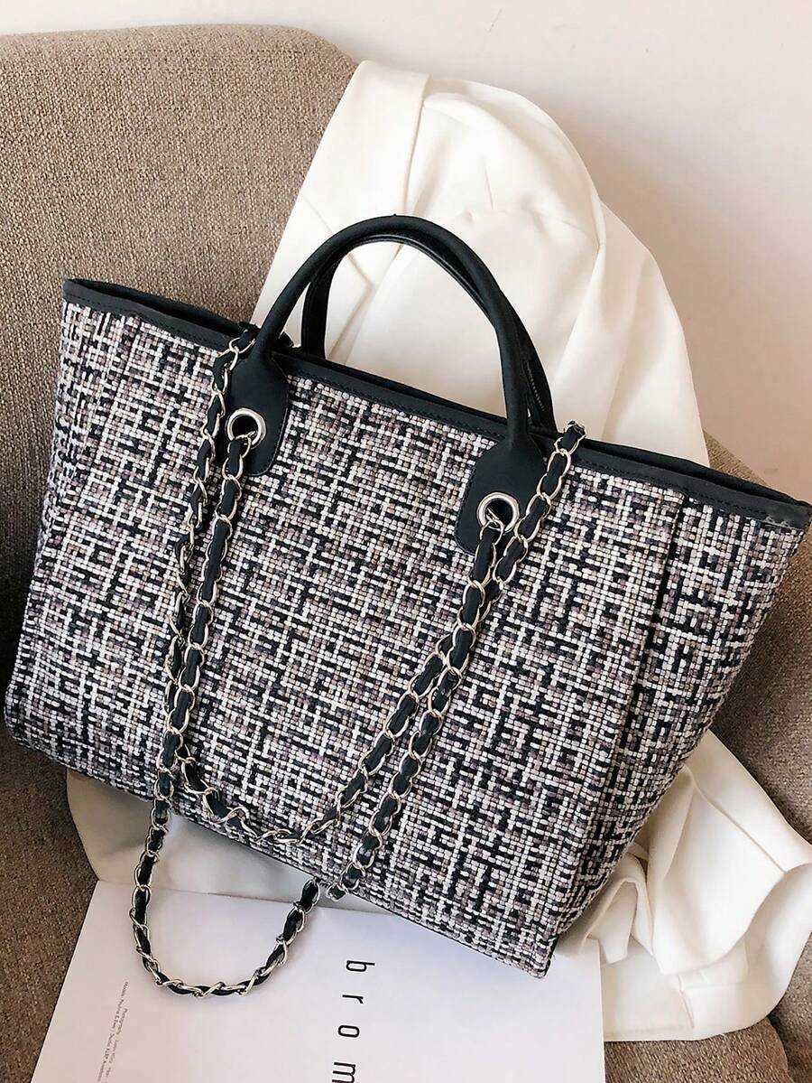 Chuỗi túi có tay cầm trên cùng họa tiết kẻ sọc - màu đen - Xem 1