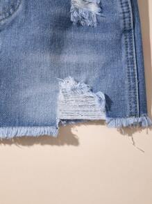 小女童破洞毛邊牛仔半身裙 - 中等水洗藍 - 查看 4