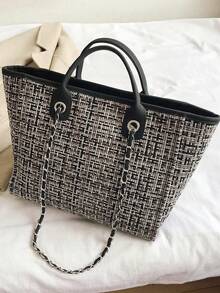 Chuỗi túi có tay cầm trên cùng họa tiết kẻ sọc - màu đen - Xem 2