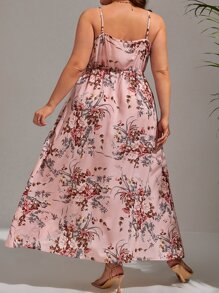 SHEIN VCAY Plus Floral Print Wrap Hem Cami Dress Without Belt - Pink - View 2