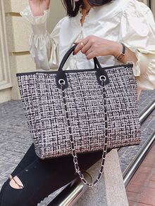 Chuỗi túi có tay cầm trên cùng họa tiết kẻ sọc - màu đen - Xem 3