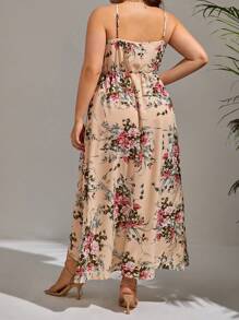 SHEIN VCAY Plus Floral Print Wrap Hem Cami Dress Without Belt - Apricot - View 2