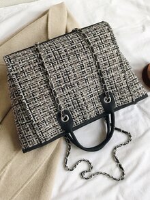 Chuỗi túi có tay cầm trên cùng họa tiết kẻ sọc - màu đen - Xem 4