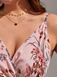 SHEIN VCAY Plus Floral Print Wrap Hem Cami Dress Without Belt - Pink - View 5