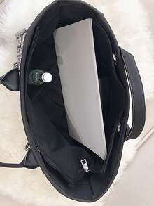 Chuỗi túi có tay cầm trên cùng họa tiết kẻ sọc - màu đen - Xem 6