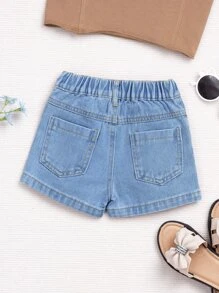 Baby Girl Y2K Street Button Front Two In One Denim Skort With Flat Pockets - Light Wash - View 2