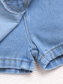 Baby Girl Y2K Street Button Front Two In One Denim Skort With Flat Pockets - Light Wash - View 3