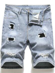 Manfinity LEGND Men Ripped Frayed Denim Shorts - Light Wash - View 1