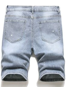 Manfinity LEGND Men Ripped Frayed Denim Shorts - Light Wash - View 2