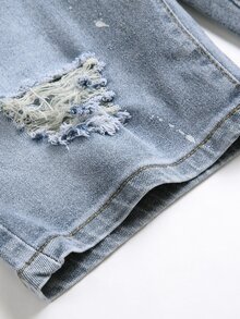 Manfinity LEGND Men Ripped Frayed Denim Shorts - Light Wash - View 4