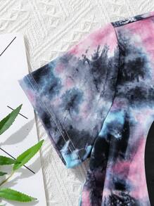 SHEIN Tween Girl Tie Dye Heart Print Tee & Shorts - Multicolor - View 4