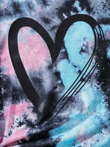 SHEIN Tween Girl Tie Dye Heart Print Tee & Shorts - Multicolor - View 5